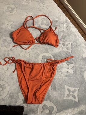 Rust Orange Tie-Side Triangle Bikini Set